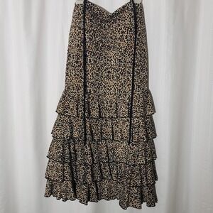 Forever Women's Leopard Print Halter Dress with Tiered Ruffles Size M